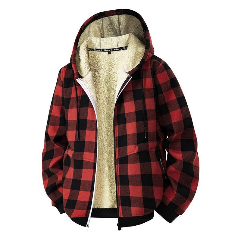 Men's plaid hooded jacket with casual streetwear style