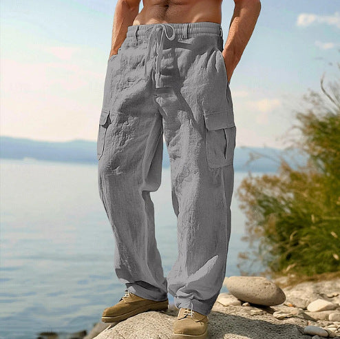 Casual cargo pants for men with adjustable waist and practical side pockets