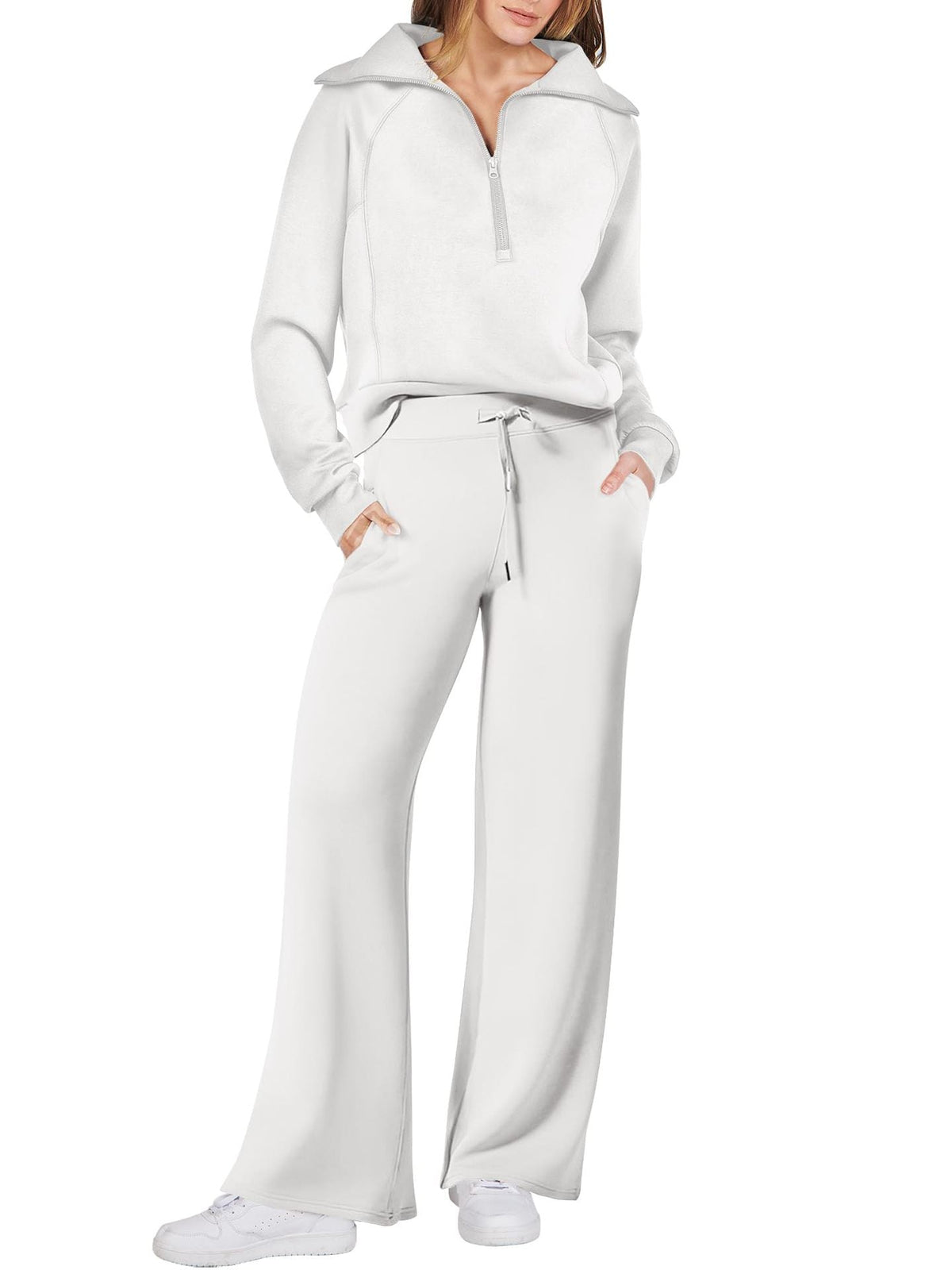 Womens 2 piece zip sweatshirt set with side pockets, casual tracksuit