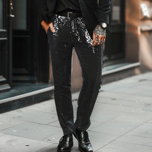 Men's Sequin Pants | Black, Shimmering | Party Wear