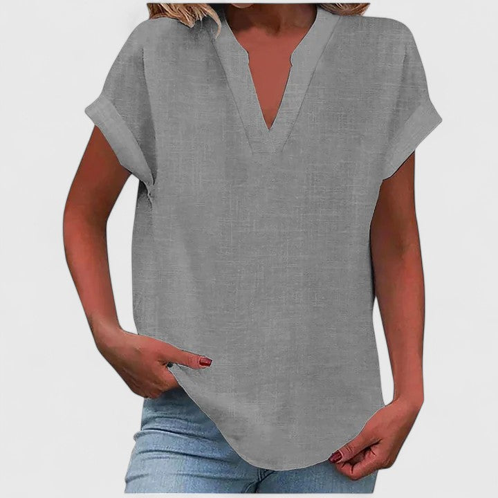 Women Short Sleeve V Neck Blouse