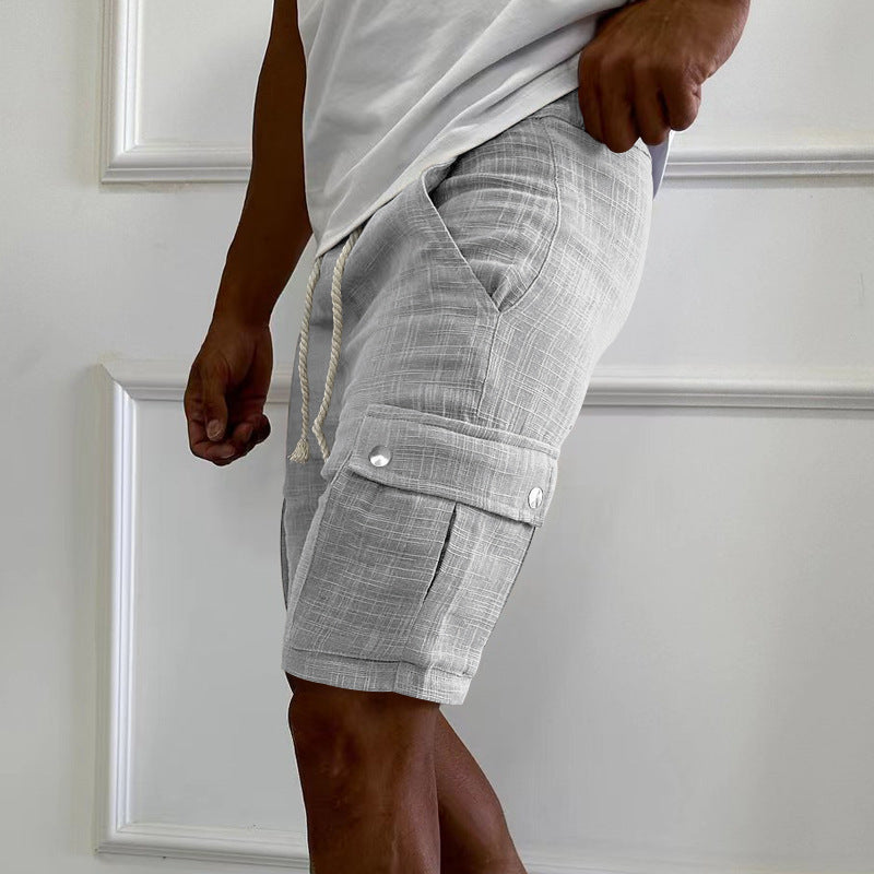 Men's cargo shorts breathable linen blend side pockets