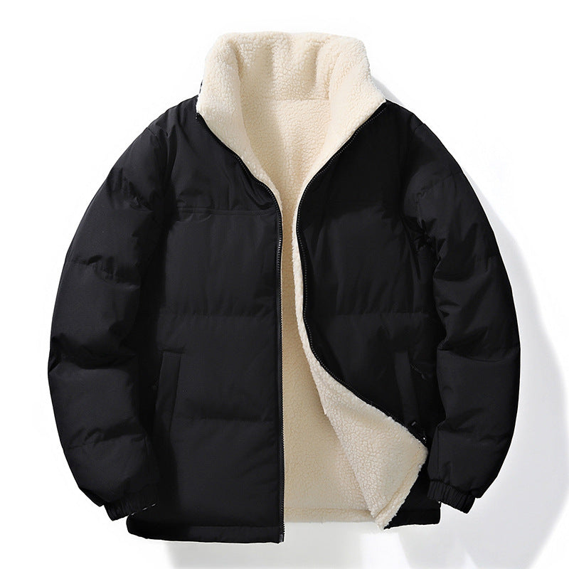 Mens puffer jacket stand collar reversible with sherpa lining