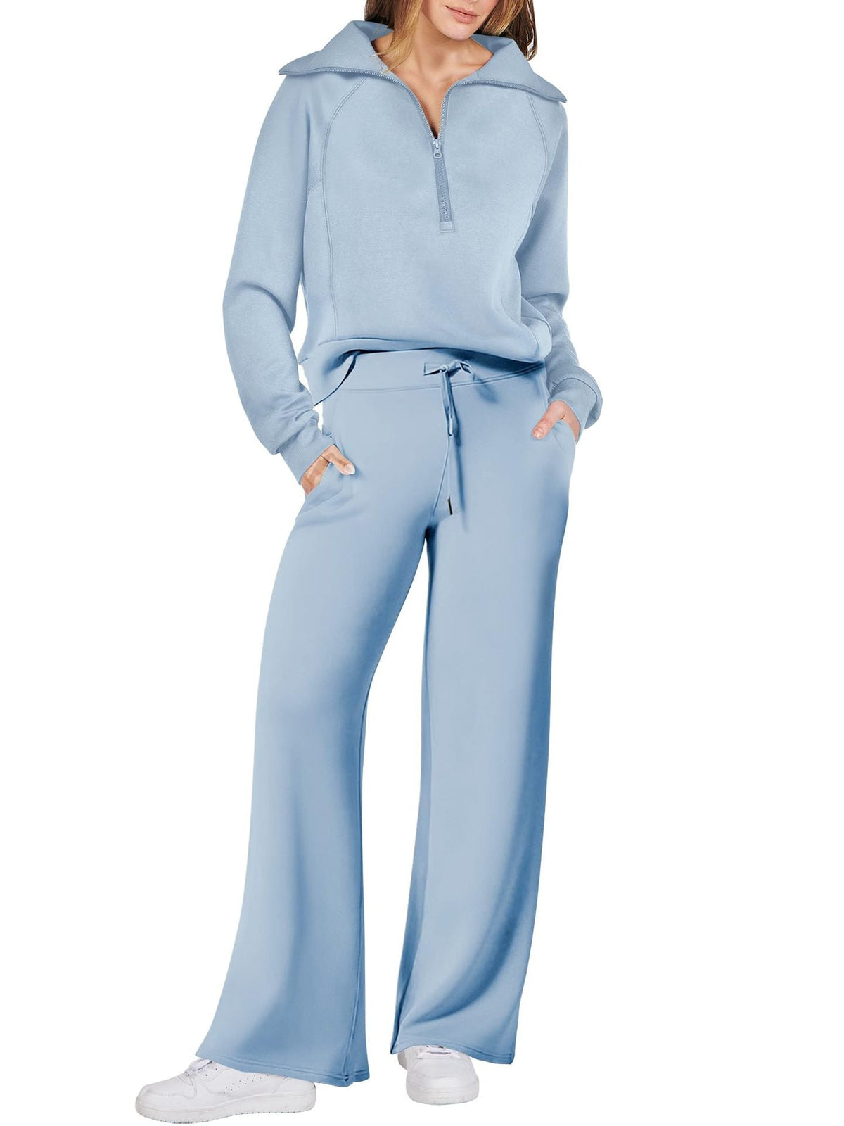 Womens 2 piece zip sweatshirt set with side pockets, casual tracksuit