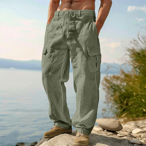 Casual cargo pants for men with adjustable waist and practical side pockets
