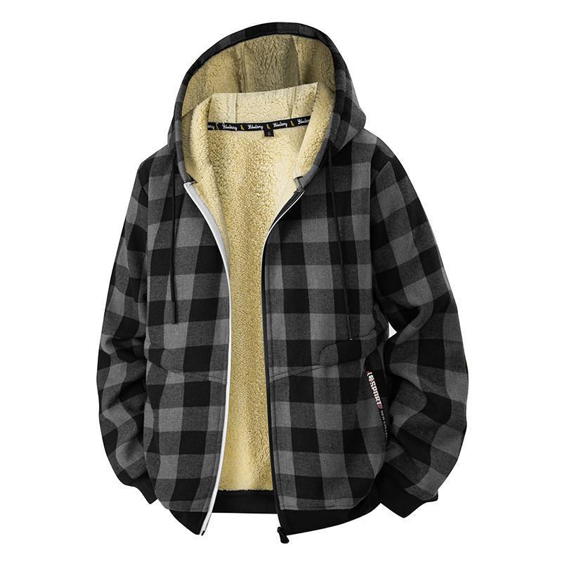 Men's plaid hooded jacket with casual streetwear style
