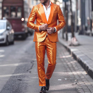 Men's Sequin Suit | Orange, Festive Style | S-XXL