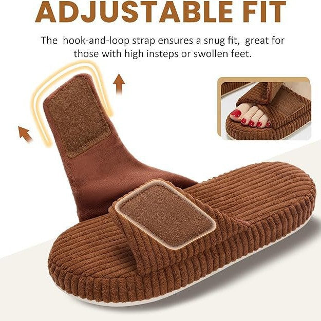 Women's Memory Foam Slippers | Thick Sole, Open Toe | Corduroy
