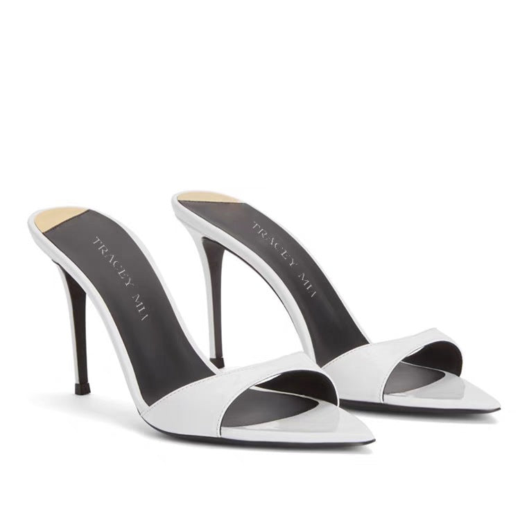 Women pointed toe open heel stilettos Lune London