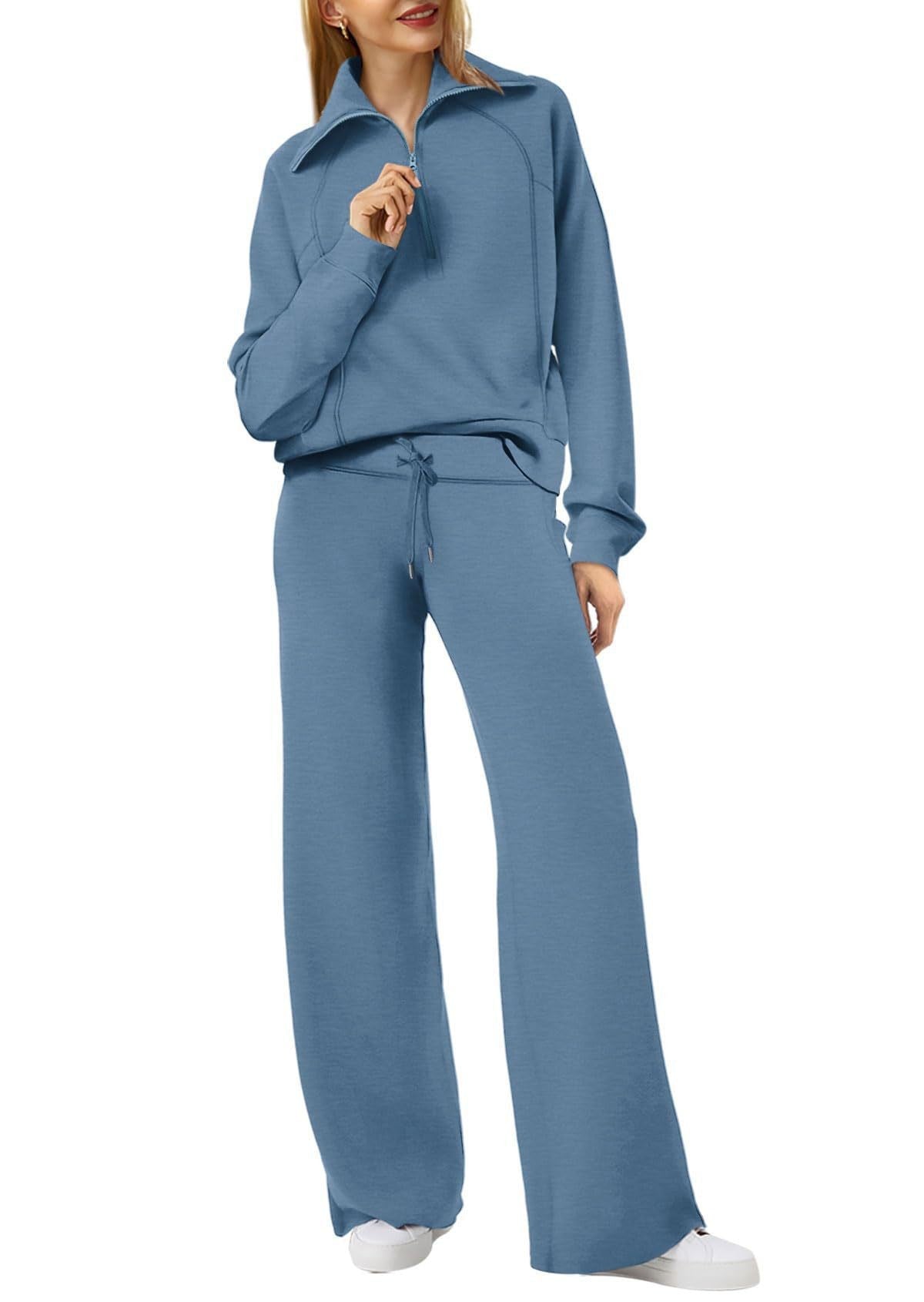 Womens 2 piece zip sweatshirt set with side pockets, casual tracksuit