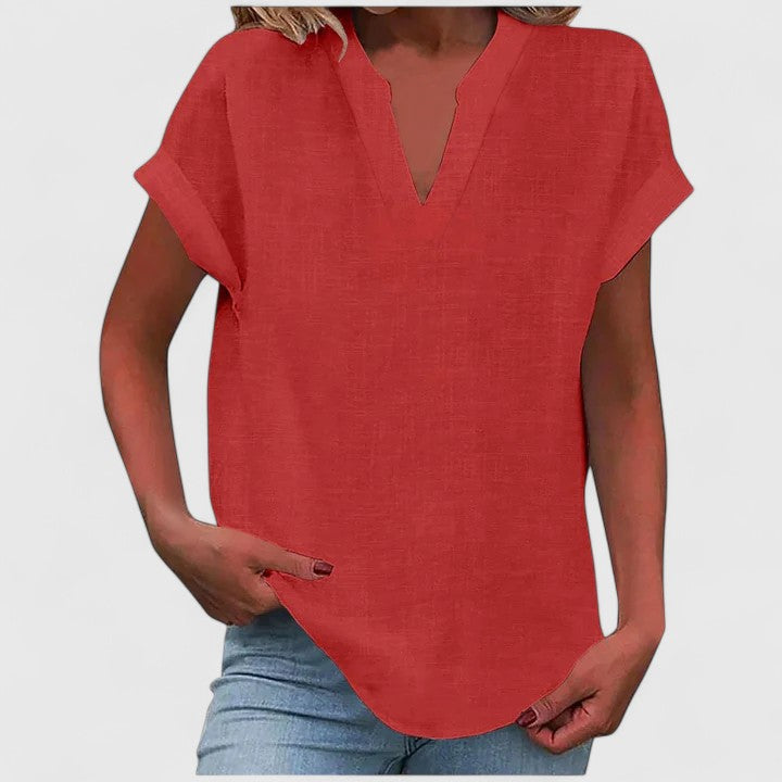 Women Short Sleeve V Neck Blouse