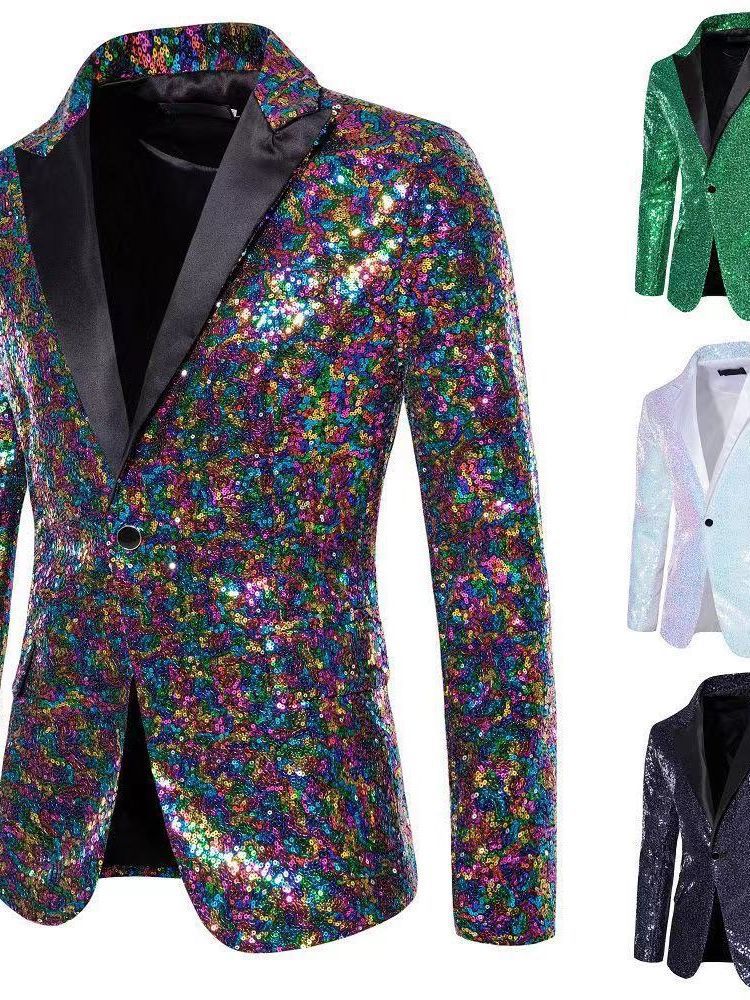 Men's Sequin Blazer | Sparkling Party Jacket | Blue, Green, White