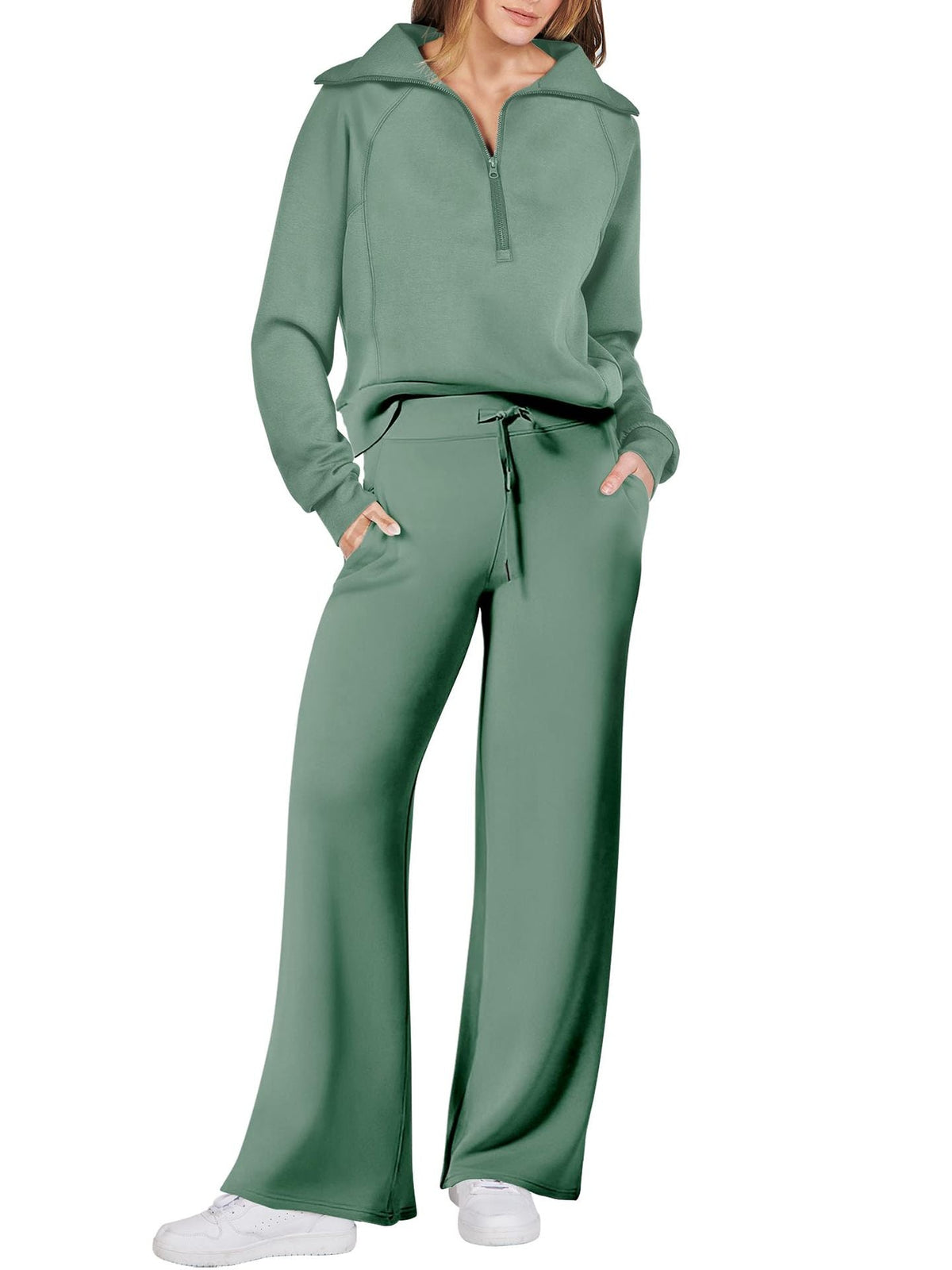 Womens 2 piece zip sweatshirt set with side pockets, casual tracksuit