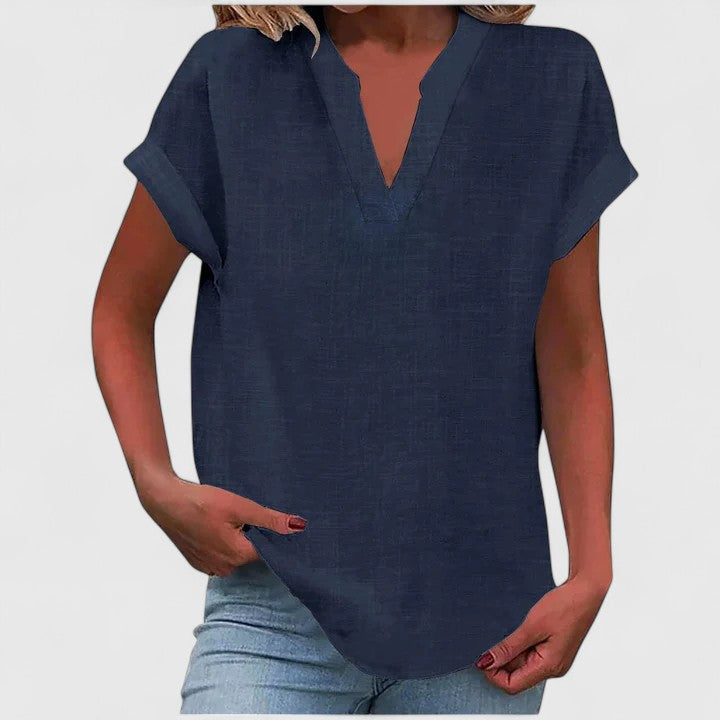 Women Short Sleeve V Neck Blouse