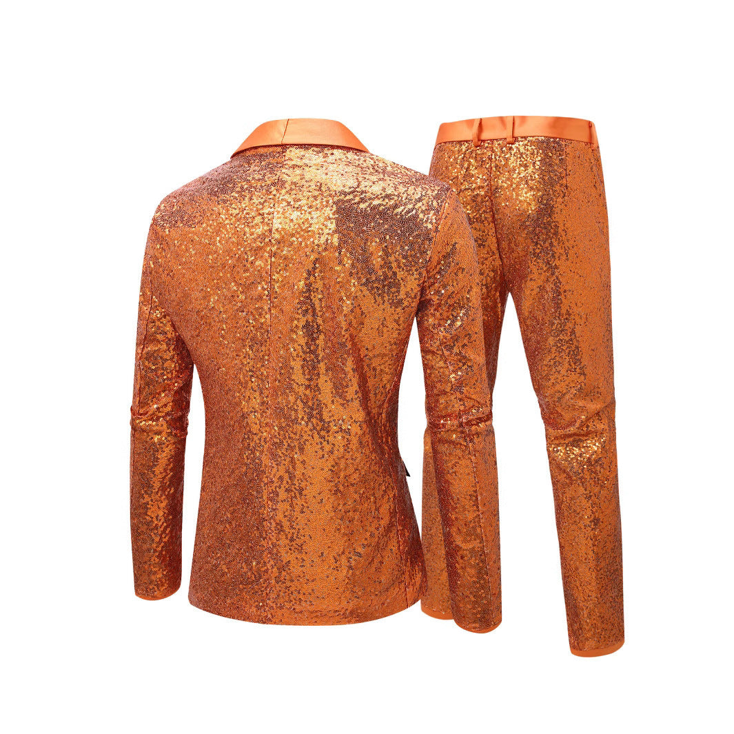 Men's Sequin Suit | Orange, Festive Style | S-XXL