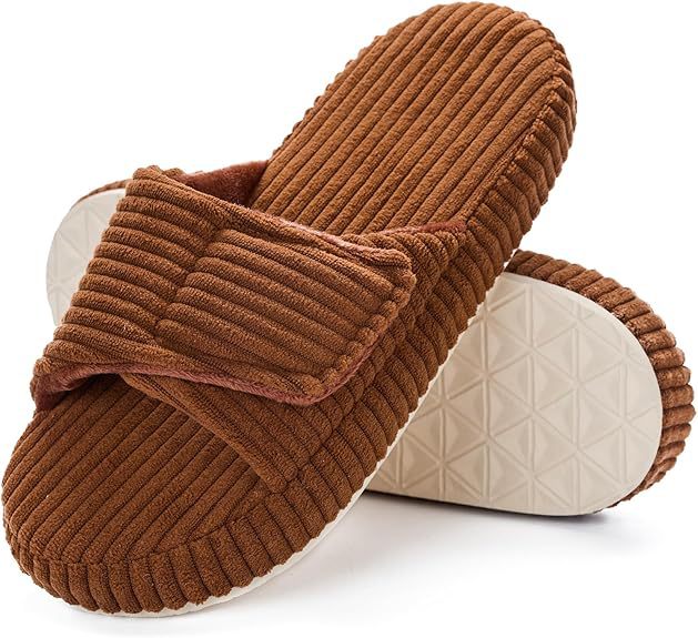 Women's Memory Foam Slippers | Thick Sole, Open Toe | Corduroy