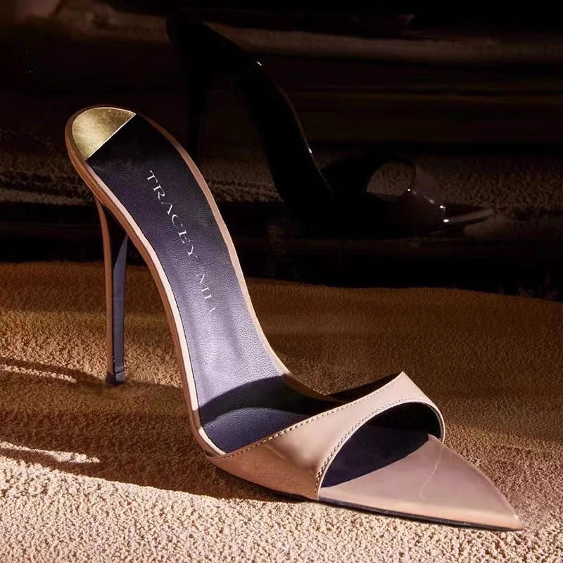 Women pointed toe open heel stilettos Lune London
