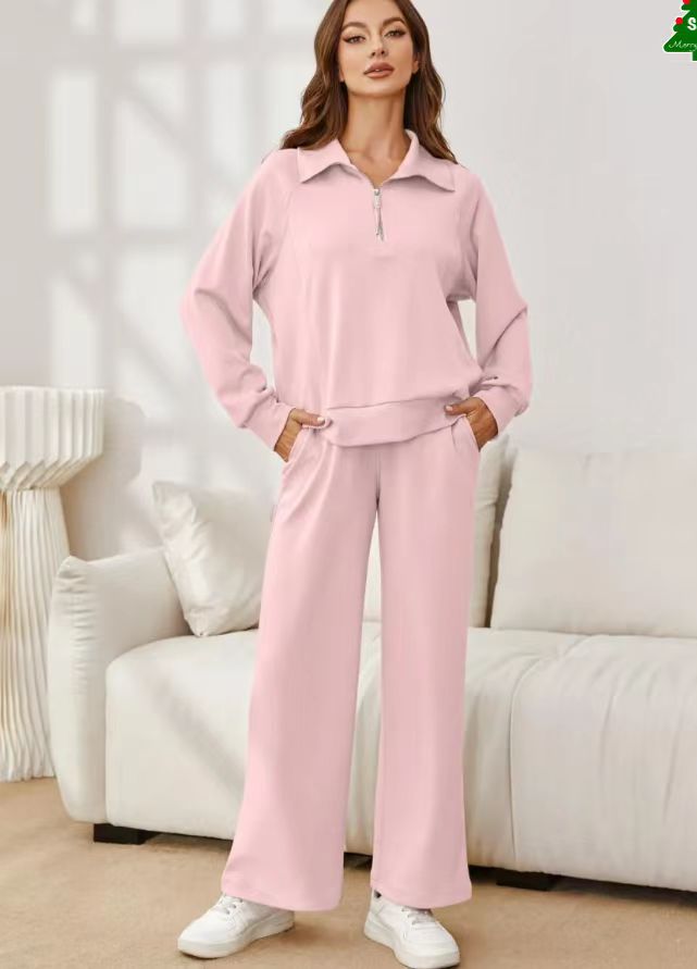 Womens 2 piece zip sweatshirt set with side pockets, casual tracksuit