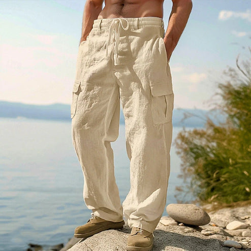 Casual cargo pants for men with adjustable waist and practical side pockets