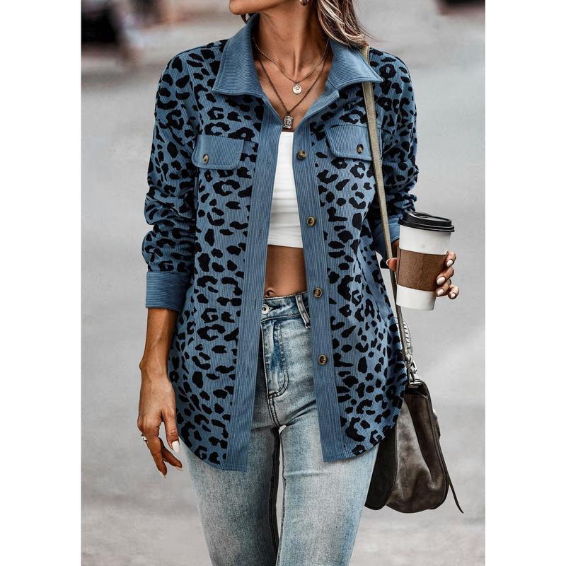 Womens leopard print jacket long sleeve lightweight casual style