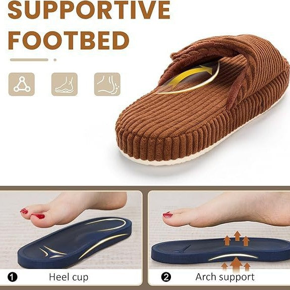 Women's Memory Foam Slippers | Thick Sole, Open Toe | Corduroy