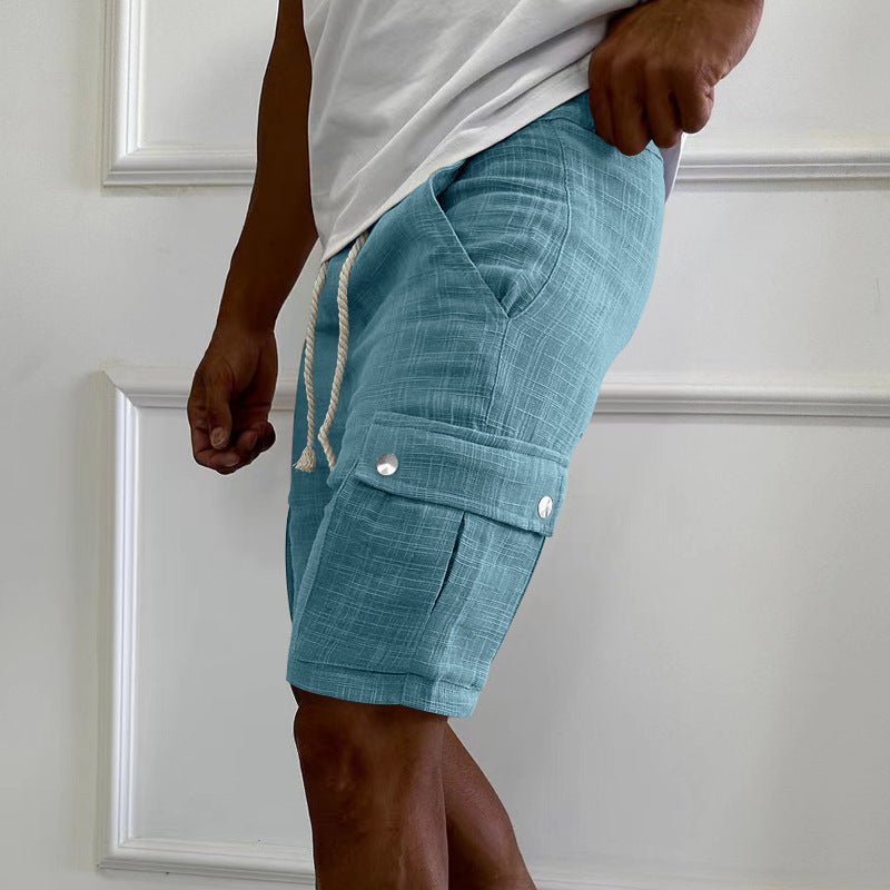 Men's cargo shorts breathable linen blend side pockets