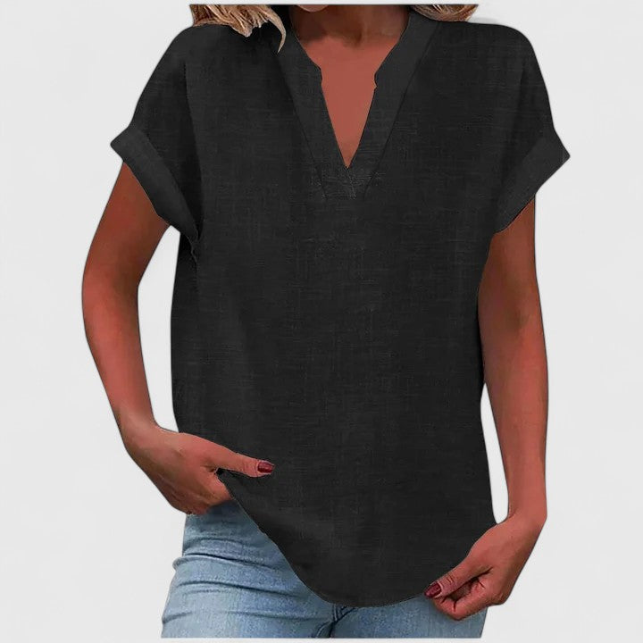 Women Short Sleeve V Neck Blouse