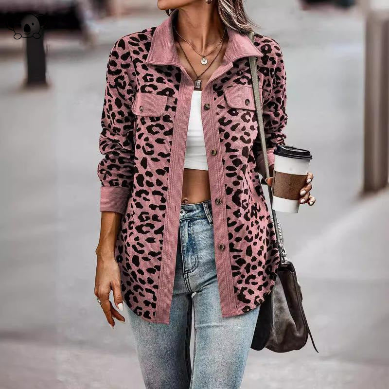 Womens leopard print jacket long sleeve lightweight casual style