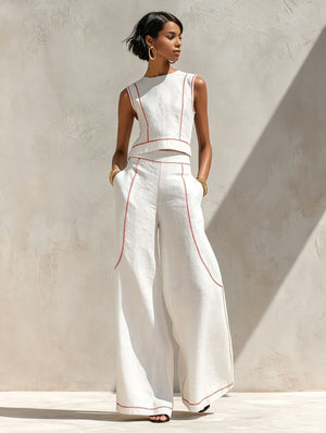 Women's Wide Leg Pants Set | Sleeveless Color Block | Summer Casual
