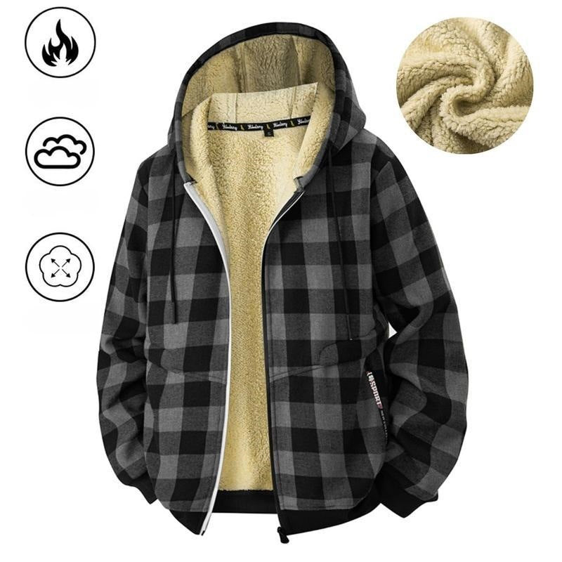 Men's plaid hooded jacket with casual streetwear style