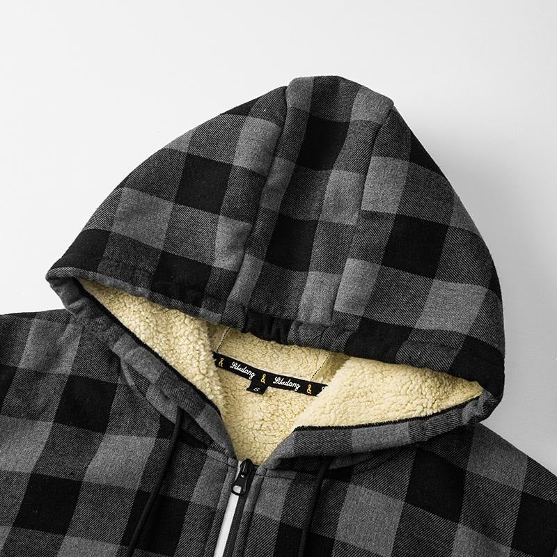 Men's plaid hooded jacket with casual streetwear style