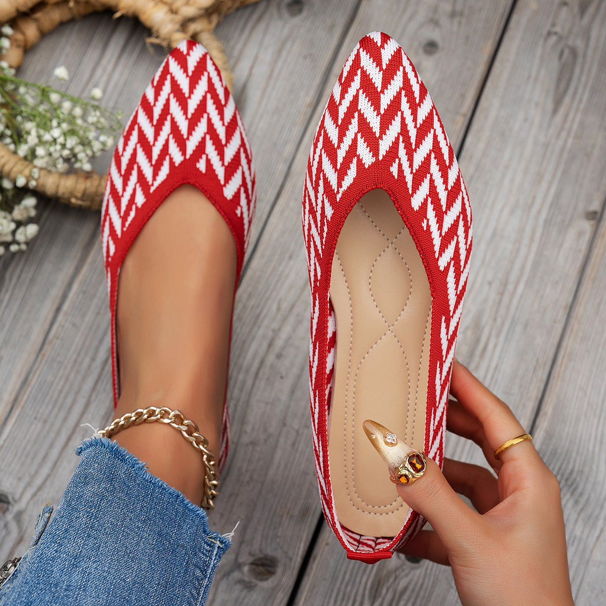 Women's Ballet Flats | Zigzag Pattern, Soft Insole | Everyday Comfort