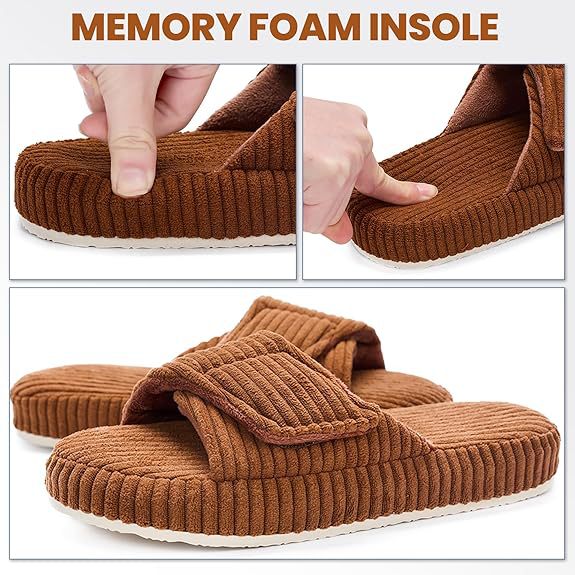 Women's Memory Foam Slippers | Thick Sole, Open Toe | Corduroy