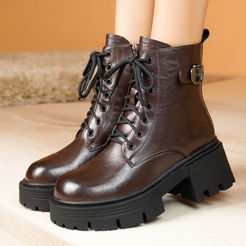 Sheepskin Boots | Women's Leather, Wool Lined | Platform Winter Style