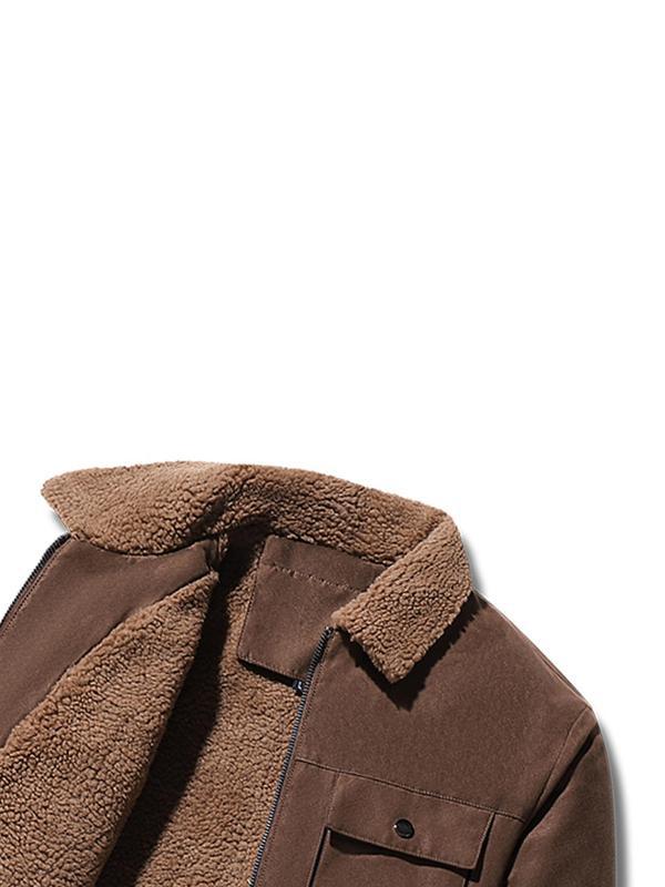 Men thermal fleece jacket brown casual warm winter