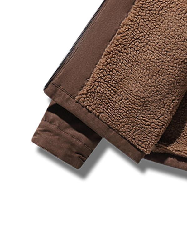 Men thermal fleece jacket brown casual warm winter