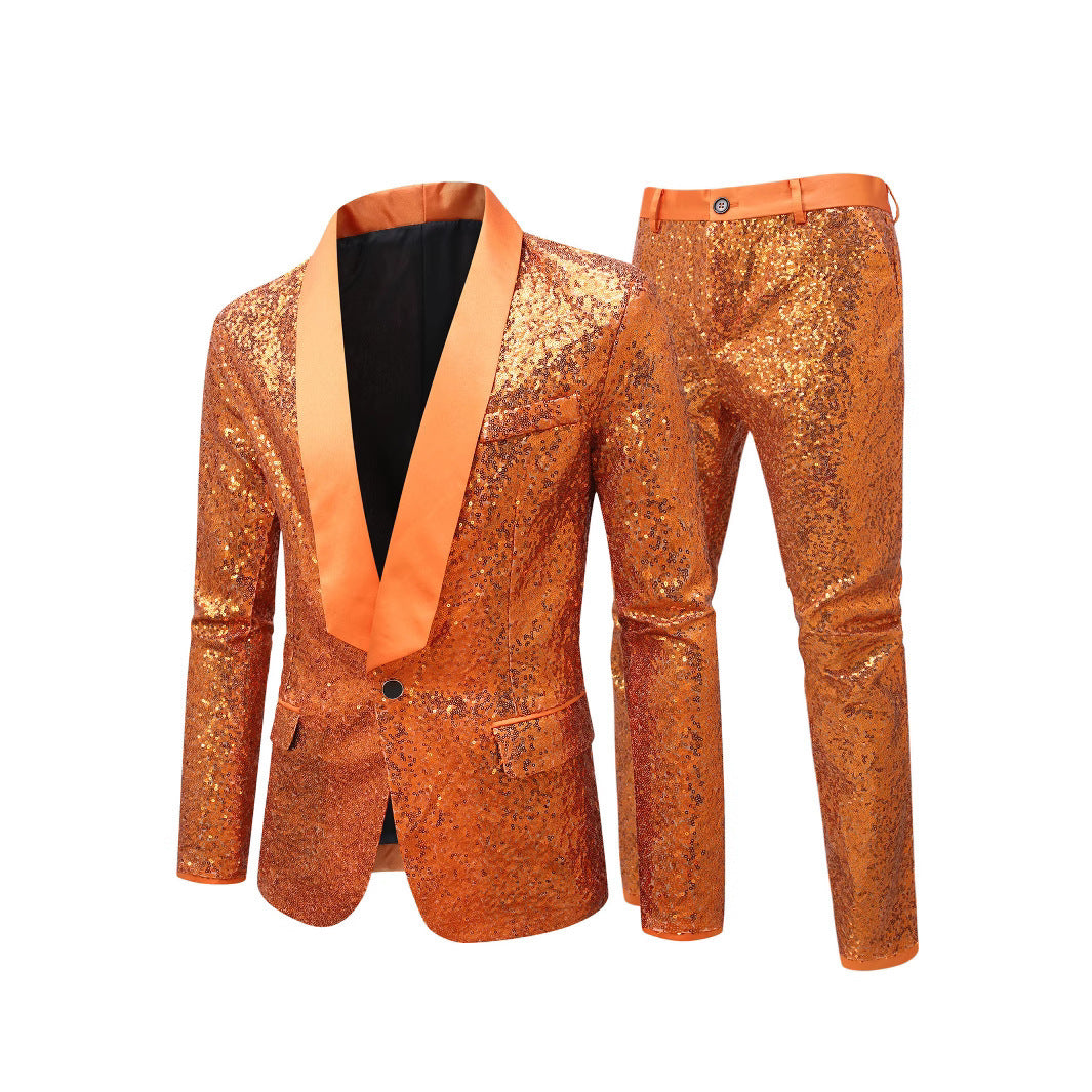 Men's Sequin Suit | Orange, Festive Style | S-XXL