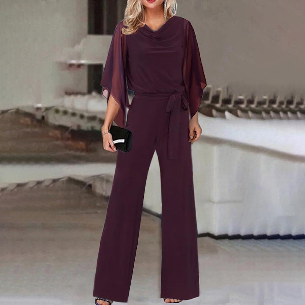 Ladies elegant wide neckline jumpsuit with draped sleeves Lune London
