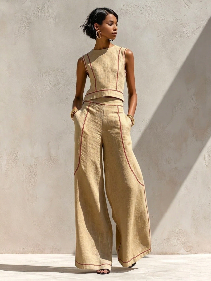 Women's Wide Leg Pants Set | Sleeveless Color Block | Summer Casual