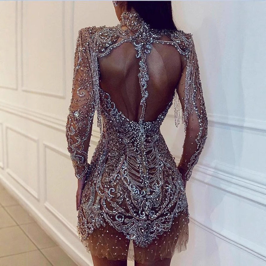 Women's Sequin Mini Dress | Sparkling Fringe | Party Evening
