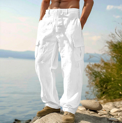 Casual cargo pants for men with adjustable waist and practical side pockets