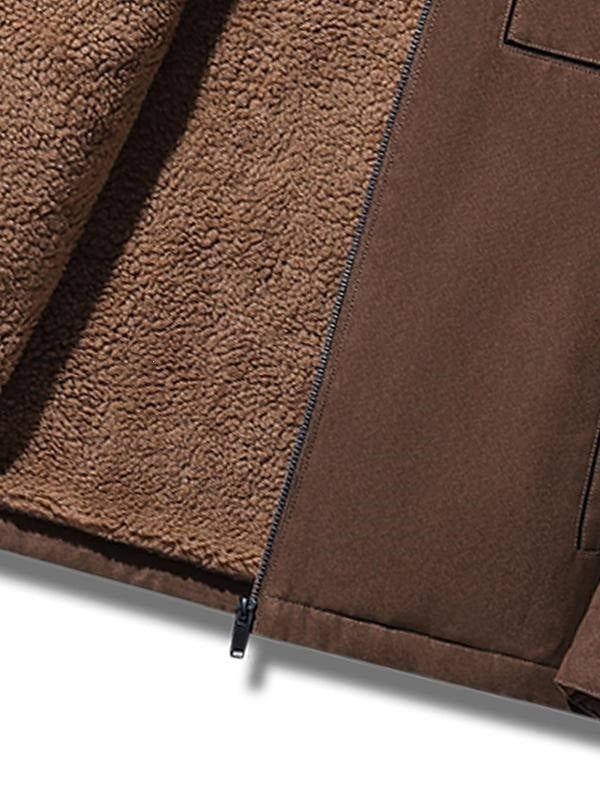 Men thermal fleece jacket brown casual warm winter