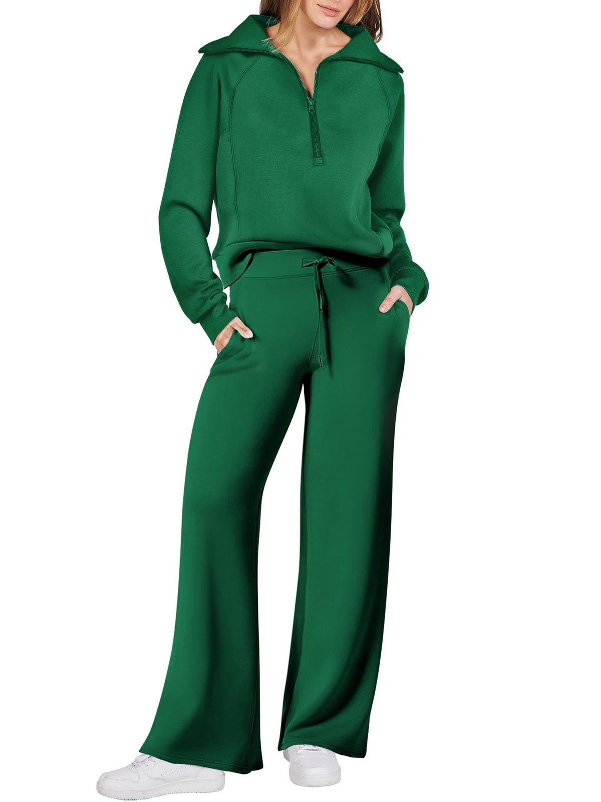 Womens 2 piece zip sweatshirt set with side pockets, casual tracksuit