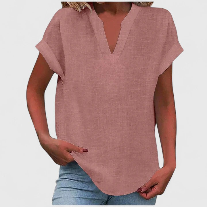 Women Short Sleeve V Neck Blouse