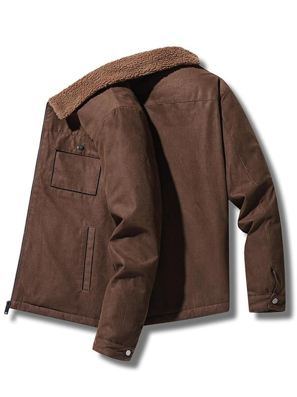 Men thermal fleece jacket brown casual warm winter