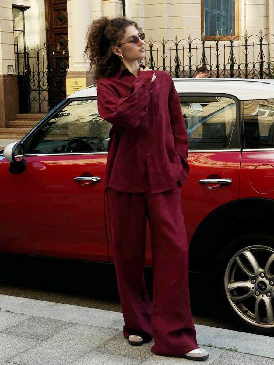 Women's Cotton Shirt and Pants Set | Long Sleeve Casual Loungewear