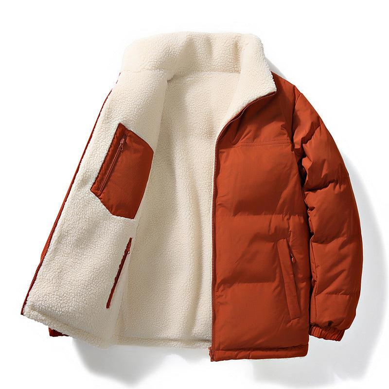 Mens puffer jacket stand collar reversible with sherpa lining
