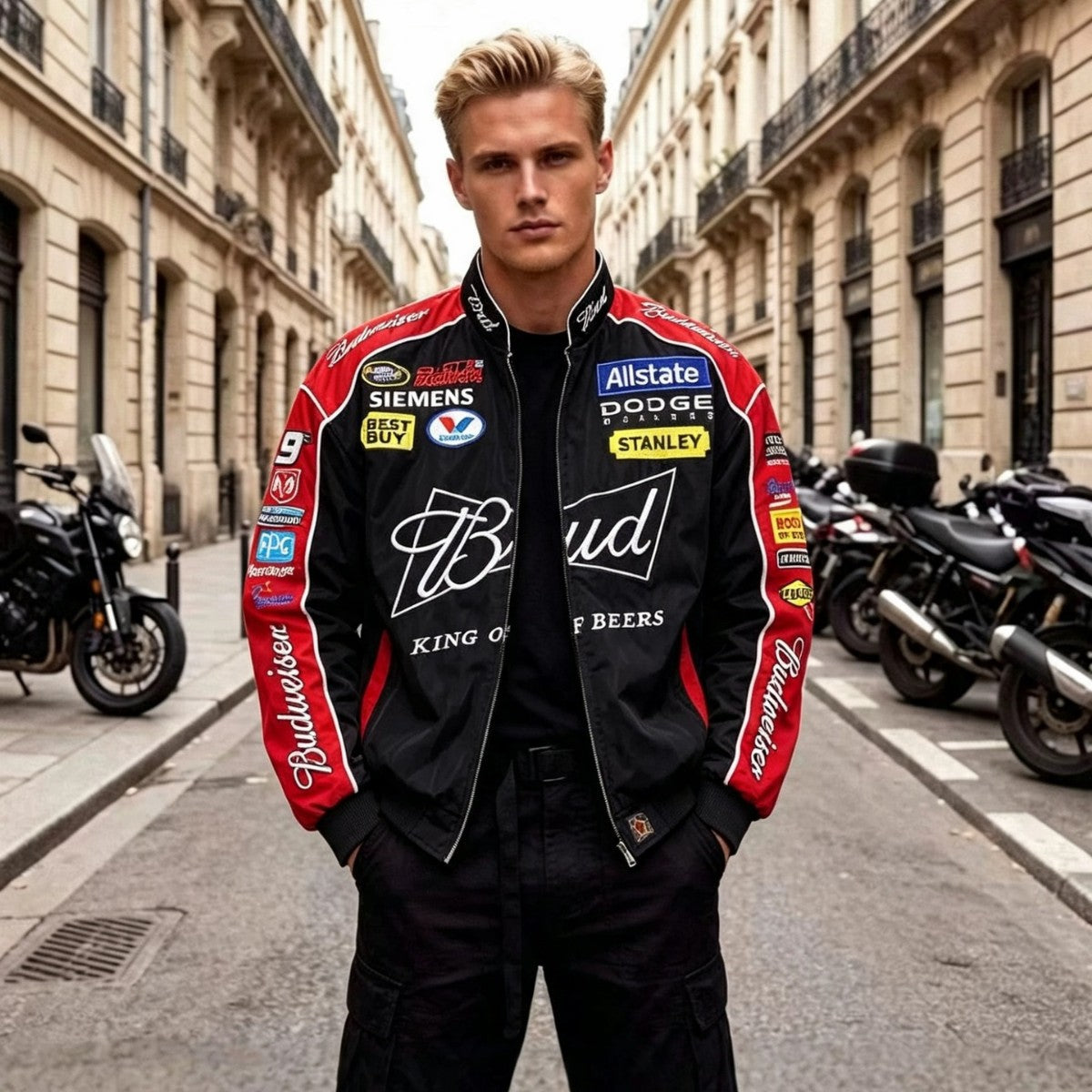 Unisex Racing Jacket | Retro F1 Motorsport Style | Embroidered Biker Design