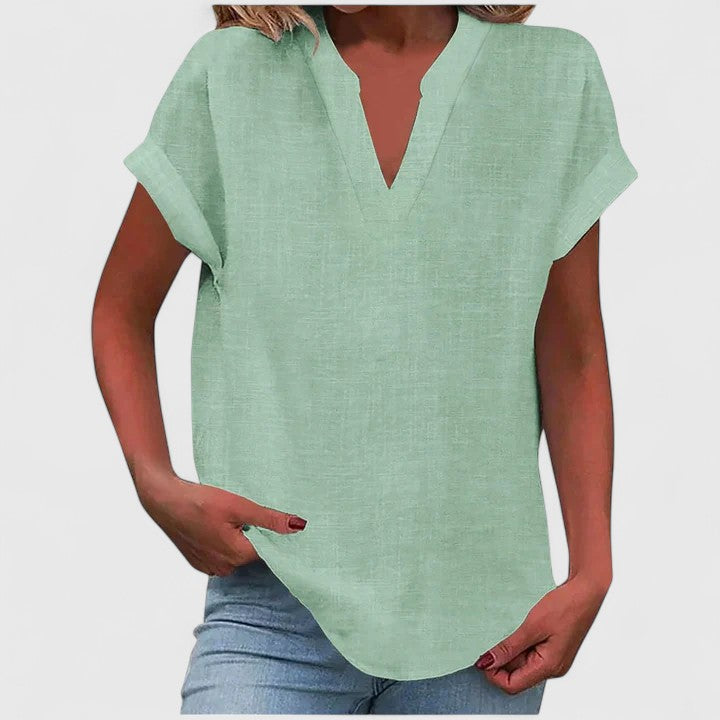 Women Short Sleeve V Neck Blouse