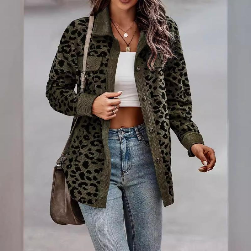 Womens leopard print jacket long sleeve lightweight casual style